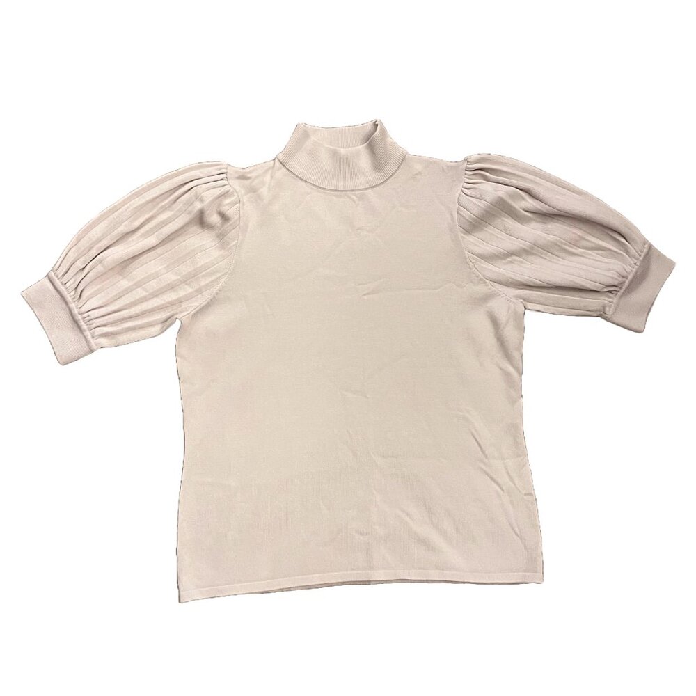 Tahari Beige Blouse Puff Short Sleeve Size Medium